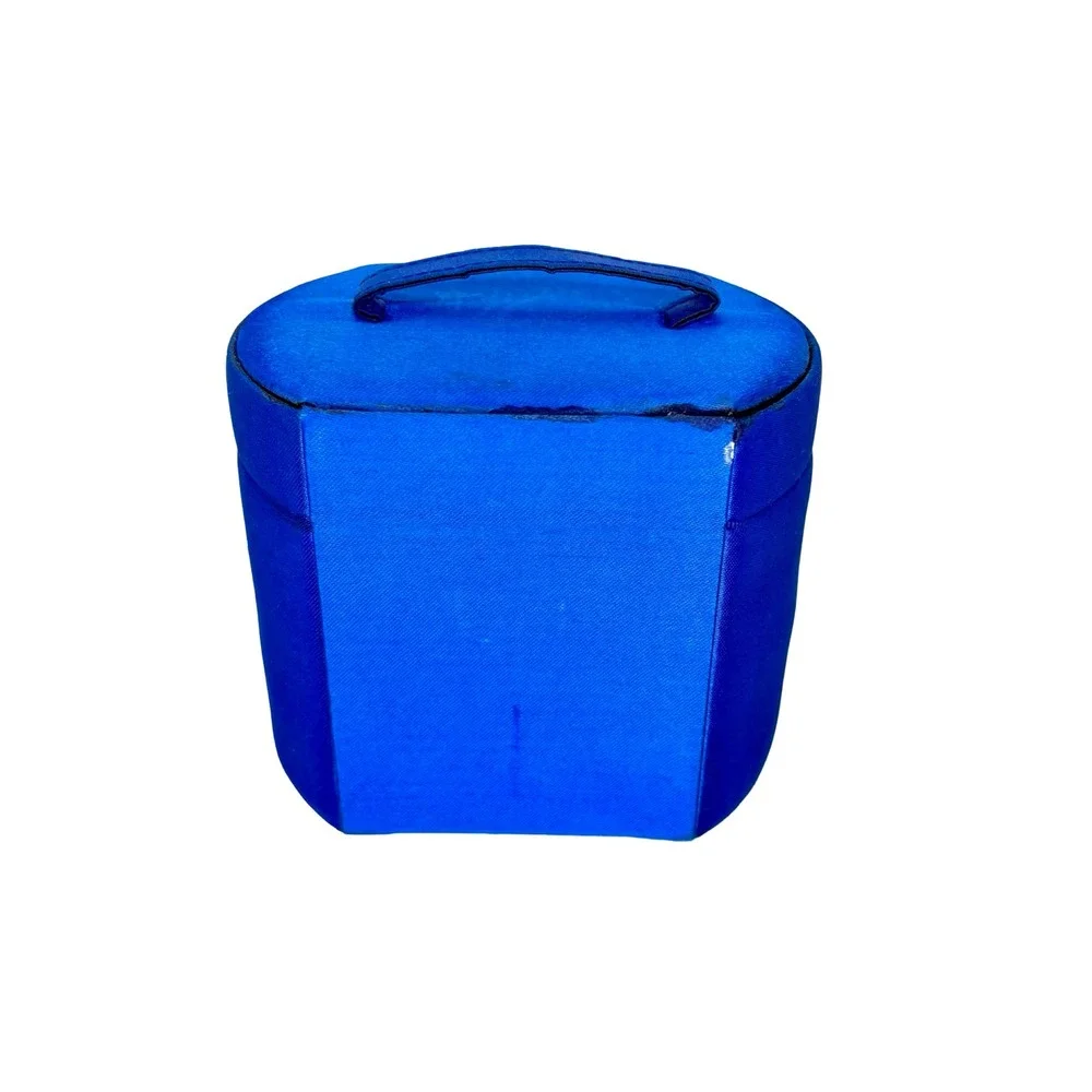 Vintage Blue Travel Jewelry Box Case w/ Mirror Drawers‎ & Keys Gold Hardware